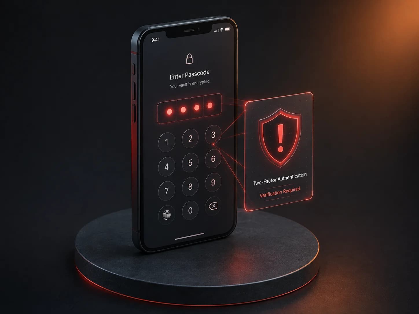 Locked smartphone with 2FA passcode requirement screen